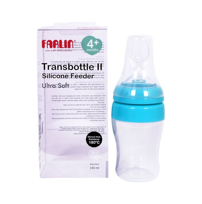 Farlin 150cc wide neck transbottle silicone feeder blue